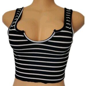 Black White Striped Cropped Knit Tank Top Women’s Sleeveless Scoop Neck Stretch